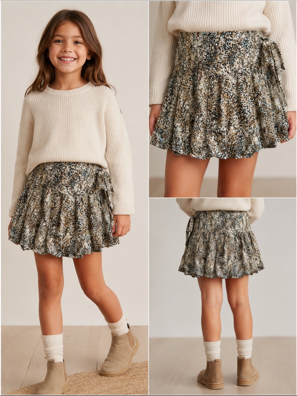 Zara Multicolor Tiered Skirt in Beige, Brown & Teal Accents